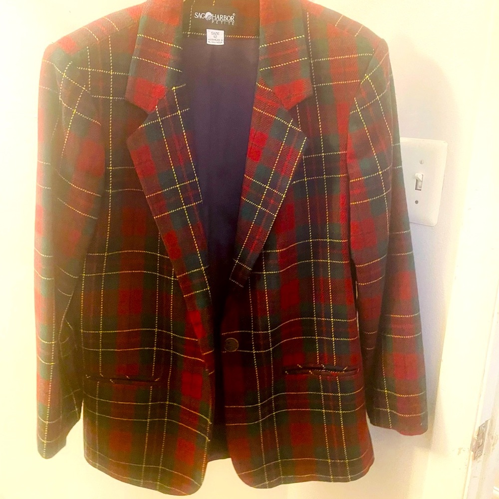 Sag Harbor Christmas Blazer  red and green Petite 12p.